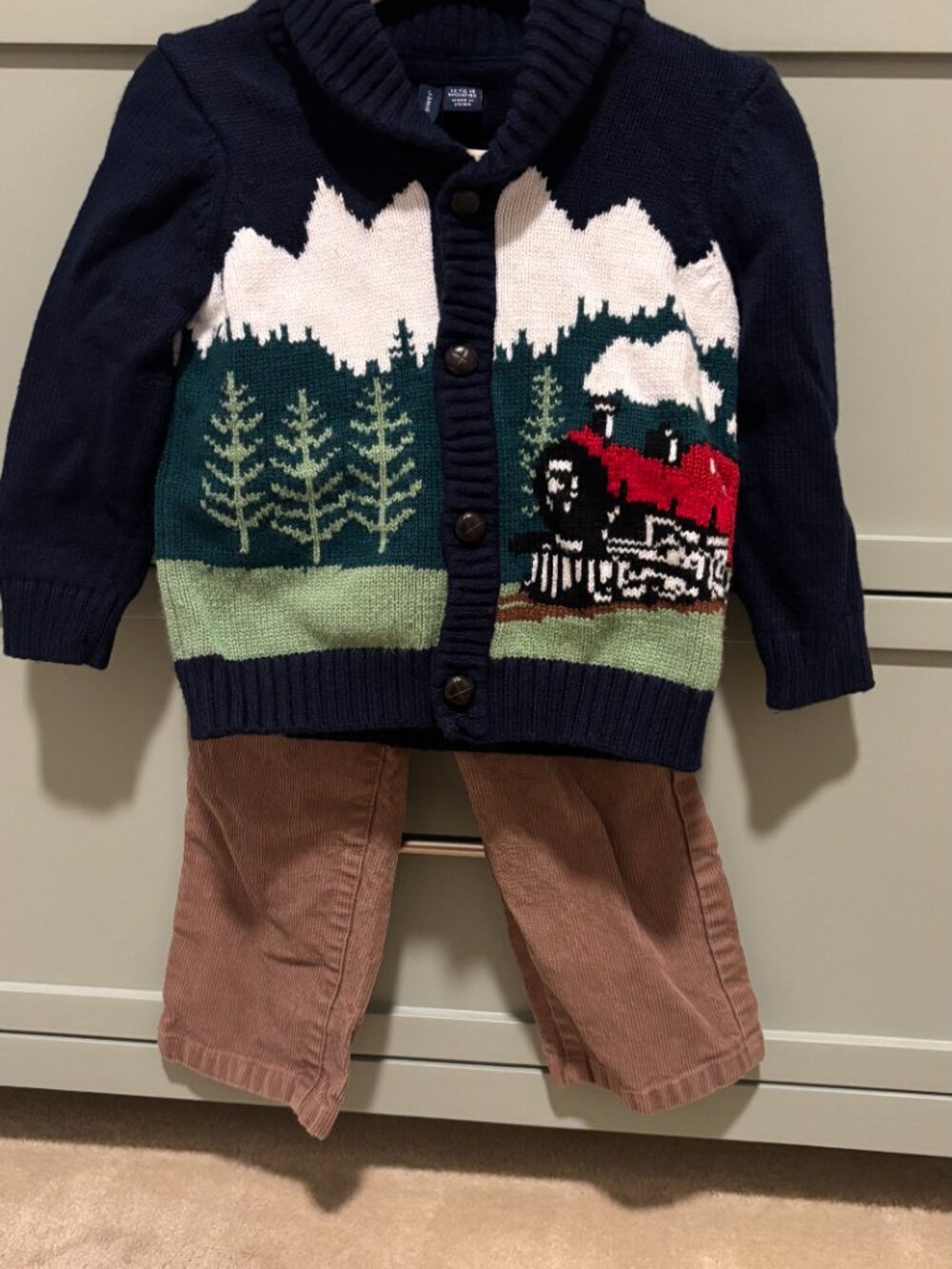 Janie and Jack Boys Holiday/Christmas Knit Cardigan & Corduroy Pants 12-18M